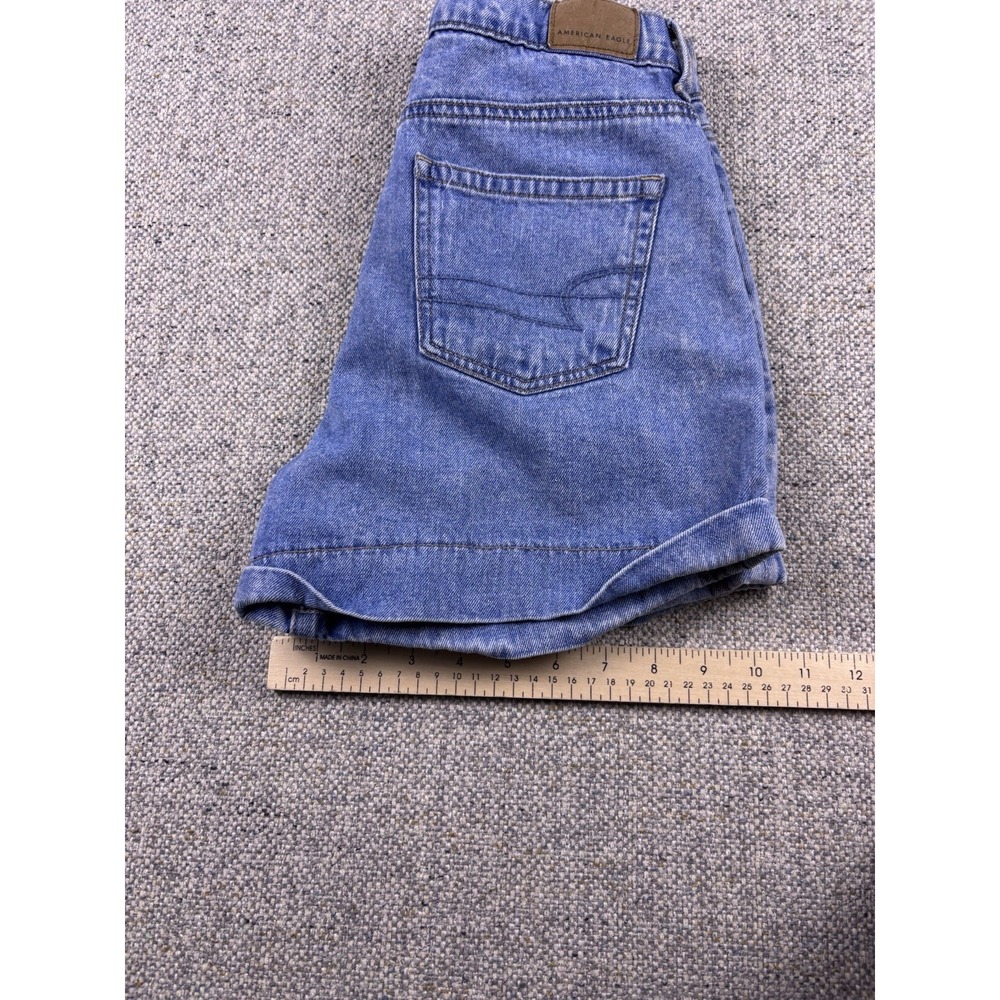 American Eagle Pleated Denim Mom Shorts High Rise Rolled Cuff Blue Jean Sz 0 - Picture 3 of 5